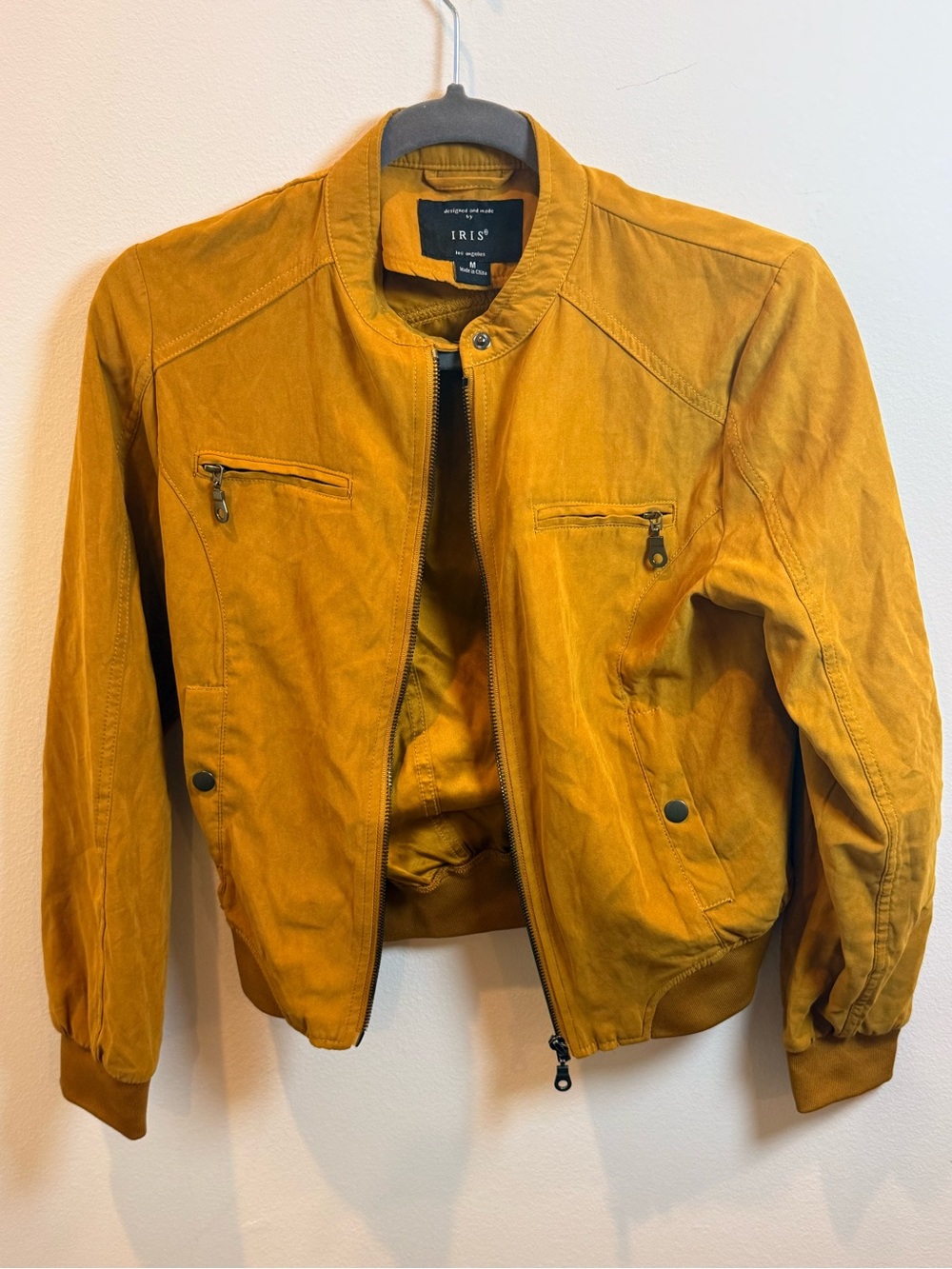 IRIS Los Angeles Mustard Yellow Moto Bomber Jacket Medium